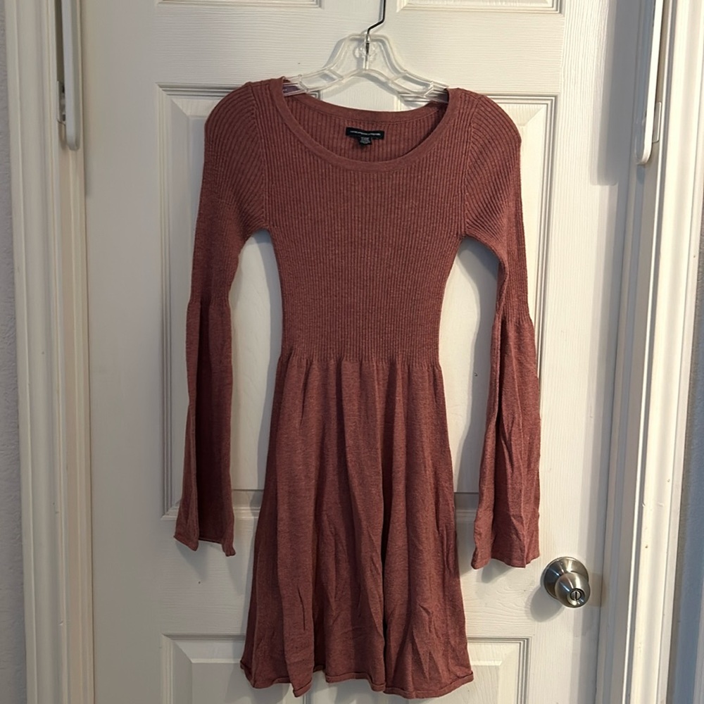American Eagle Outfitters Dusty Rose Pink Long Sleeve Sweater Dress Size S Short